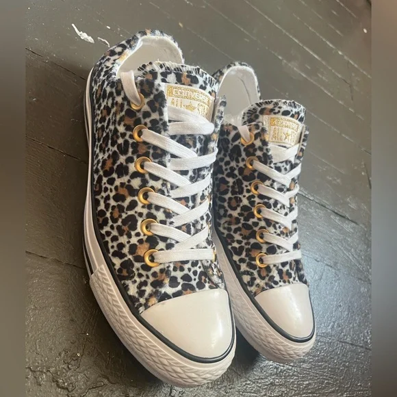 Converse Leopard Print Low Top Sneakers - Black, White, Brown - Picture 2 of 7